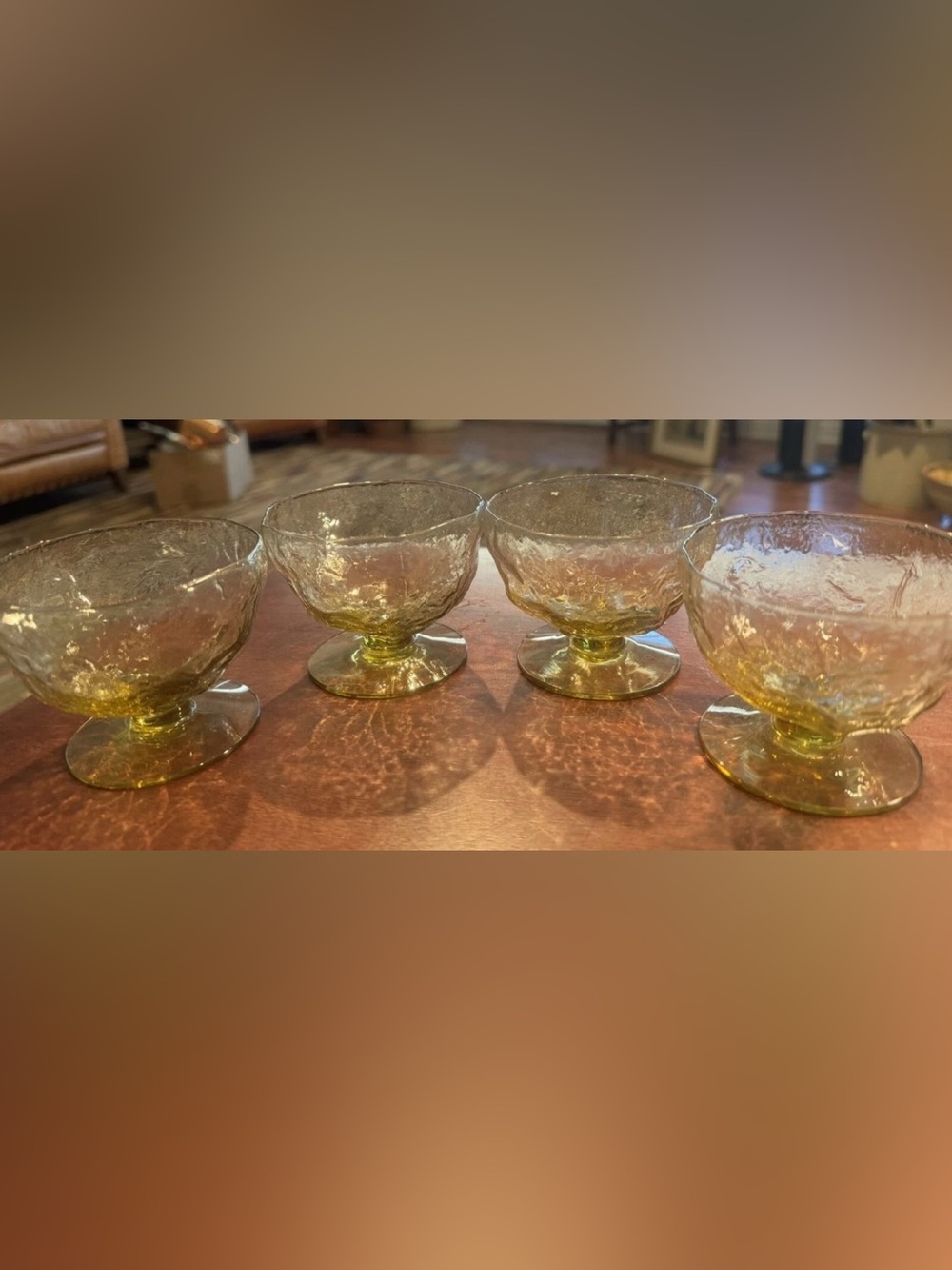 MCM Vintage Crinkle Glass Seneca Driftwood Amber Sherbet Dish ~ Set of 4